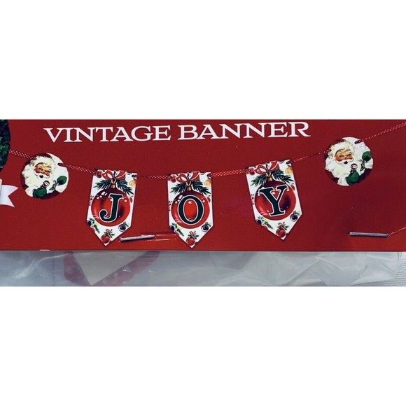 Mr. Christmas Banner JOY Red Green Santa Retro 1950s Look Polka Dot Ribbon 53" - Picture 2 of 9